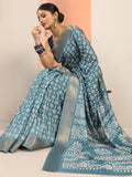 Libas Blue Printed Silk Blend Saree With Unstitched Blouse Piece S45
