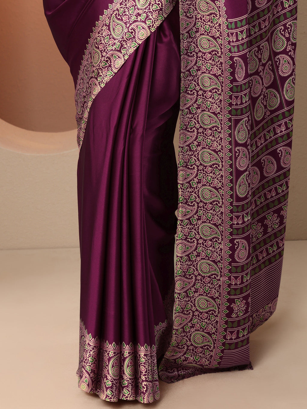 Libas Burgundy Solid Satin Saree With Unstitched Blouse Piece