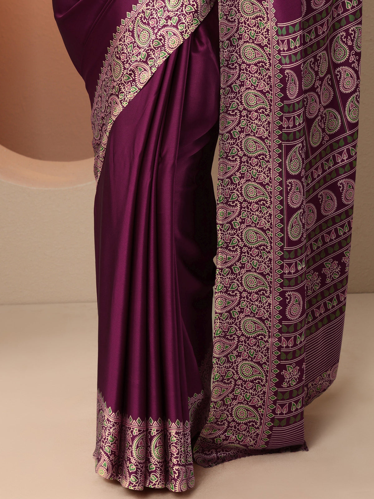 Libas Burgundy Solid Satin Saree With Unstitched Blouse Piece