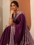 Libas Burgundy Solid Satin Saree With Unstitched Blouse Piece