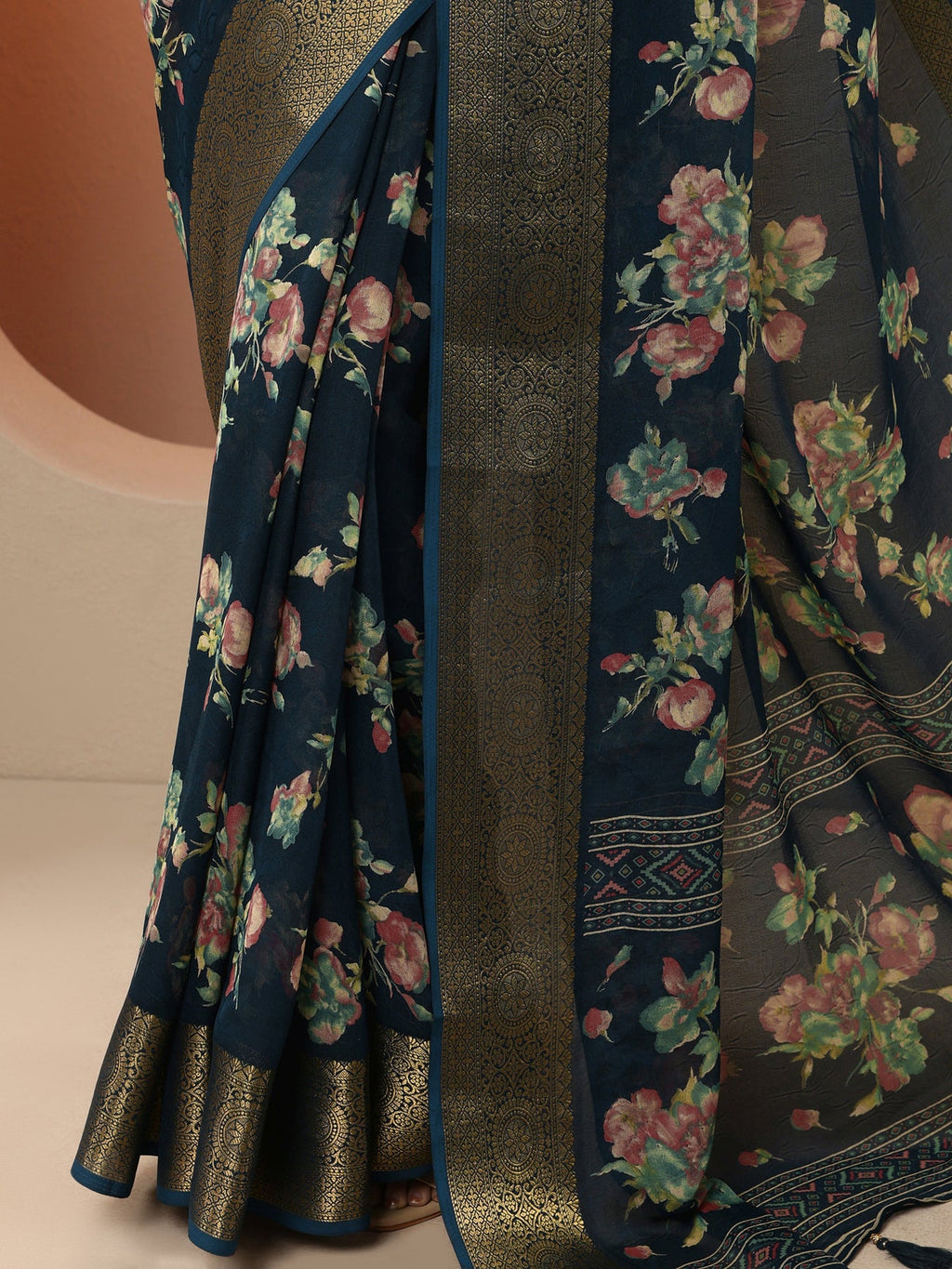 Libas Navy Blue Printed Georgette Saree With Unstitched Blouse Piece S45