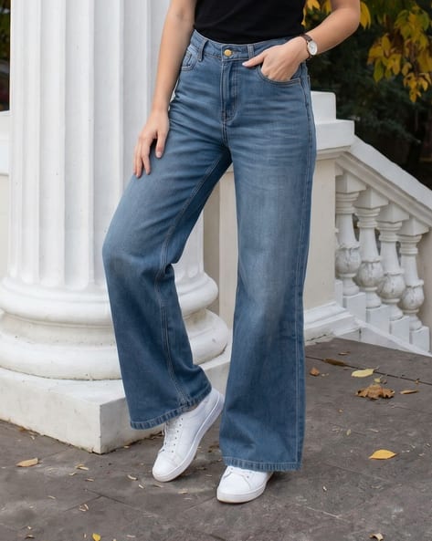Shein Women Full Length Fly With Button Closure Mid Wash Jeans Shein