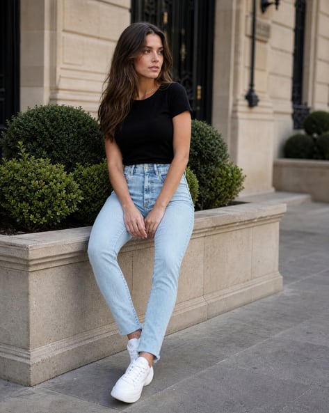 Shein Women Fly with Button Closure Frayed Hem Stone Wash Jeans Shein