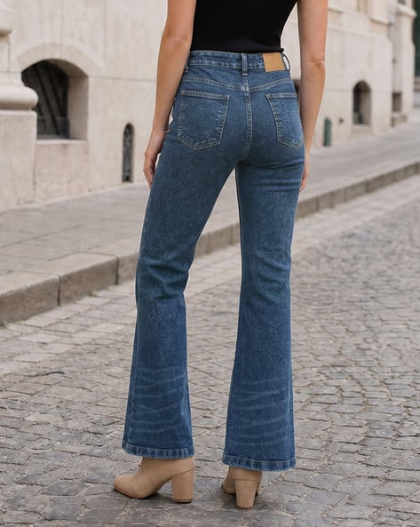 Shein Women Full Length Fly With Button Closure Stone Wash Jeans Shein