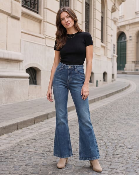 Shein Women Full Length Fly With Button Closure Stone Wash Jeans