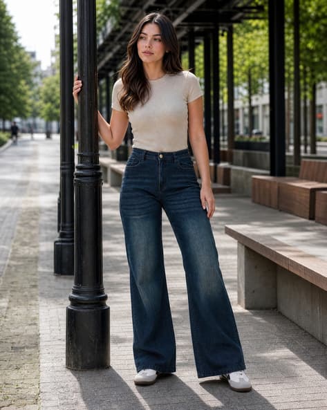 Shein Women Full Length Fly With Button Closure Mid Wash Jeans Shein