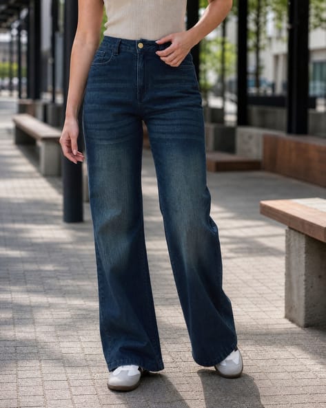 Shein Women Full Length Fly With Button Closure Mid Wash Jeans Shein