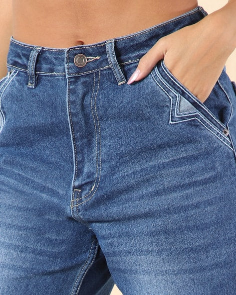 Shein Women Full Length Fly With Button Closure Mid Wash Jeans Shein
