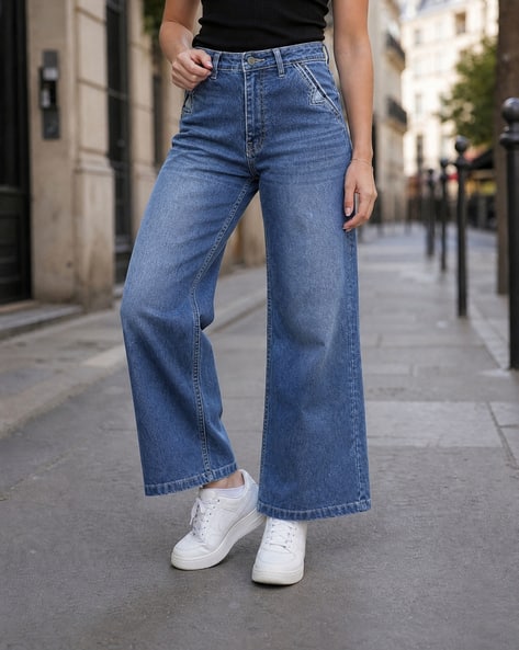Shein Women Full Length Fly With Button Closure Mid Wash Jeans Shein