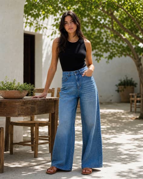 Shein Women Full Length Mid Wash Jeans Shein