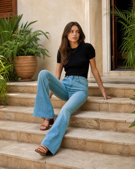 Shein Women Full Length Panelled Mid Wash Jeans Shein