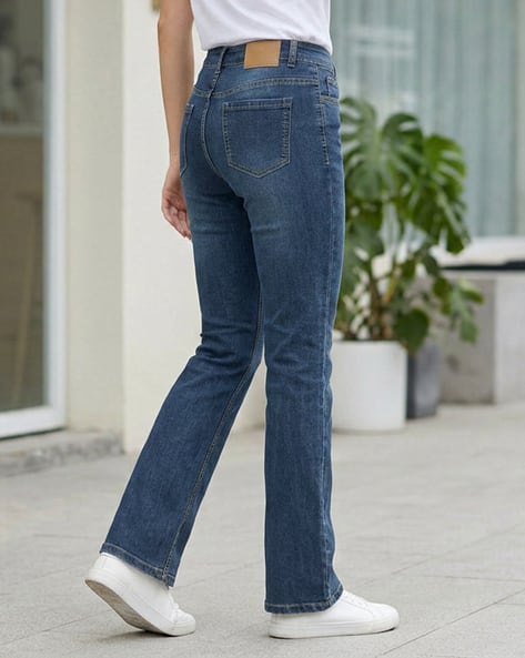 Shein Women Full Length Fly With Button Closure Mid Wash Jeans Shein