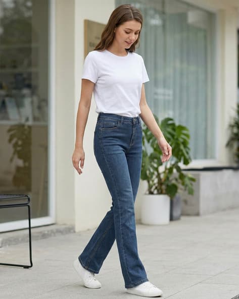 Shein Women Full Length Fly With Button Closure Mid Wash Jeans Shein