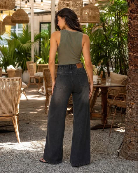 Shein Women Full Length Semi Elasticated Waist Mid Wash Jeans Shein