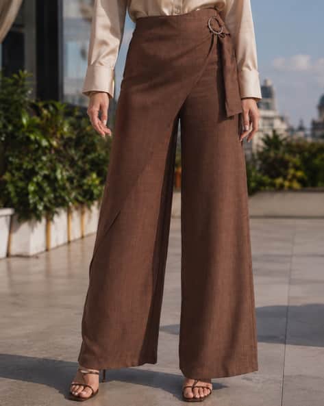 Shein Women Full Length Semi Elasticated Waist Mock Wrap Pant