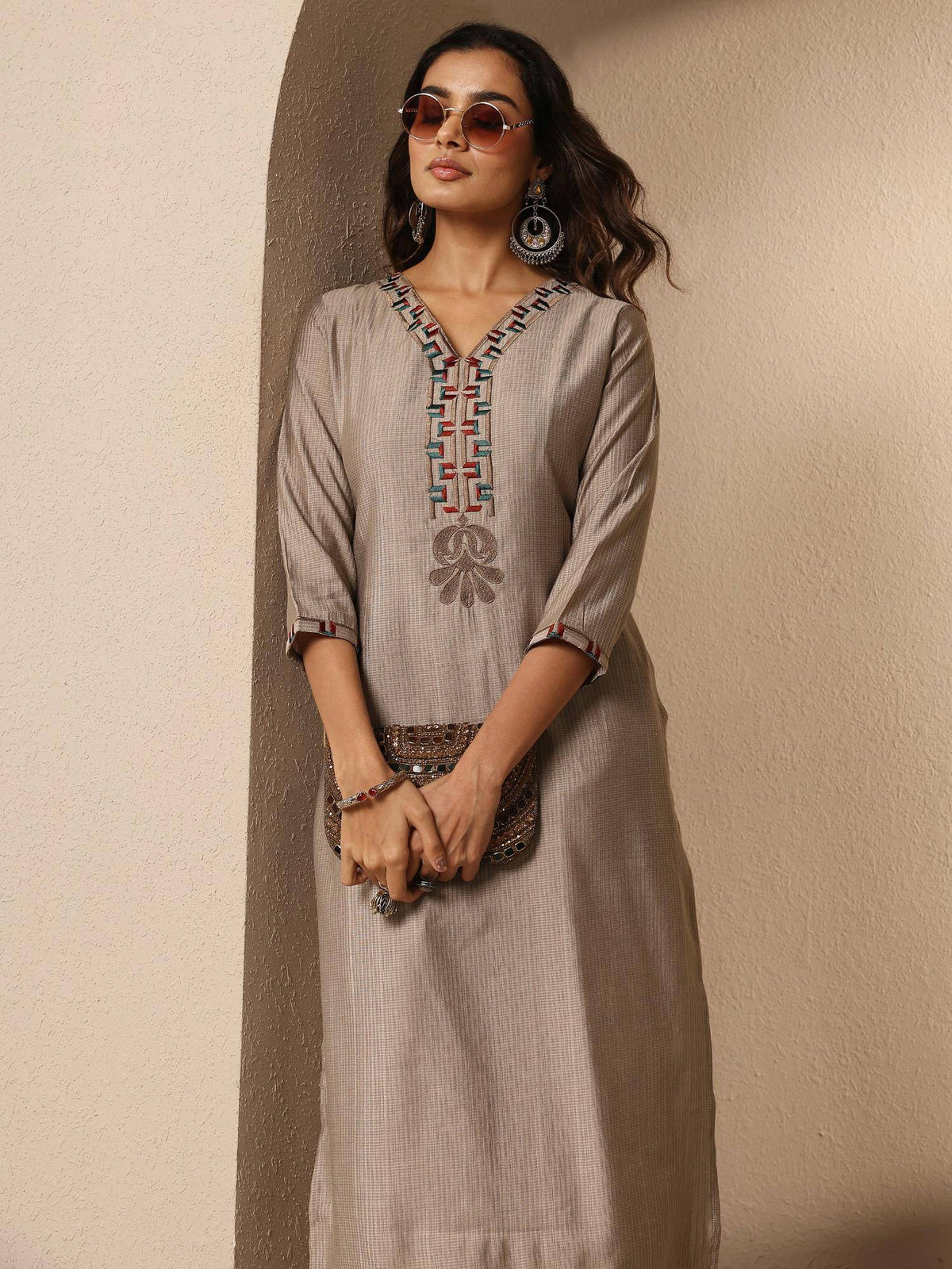Lavender Ethnic Motif Yoke Design Straight Kurta | FY93 - view 21