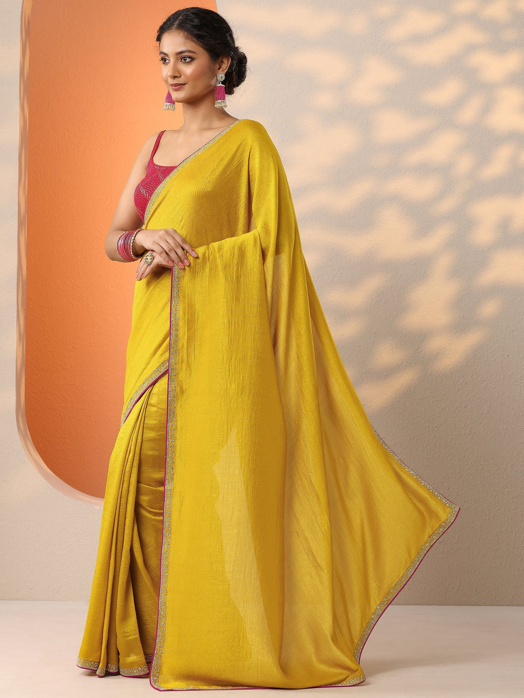 Libas Mustard Solid Silk Blend Saree With Unstitched Blouse Piece