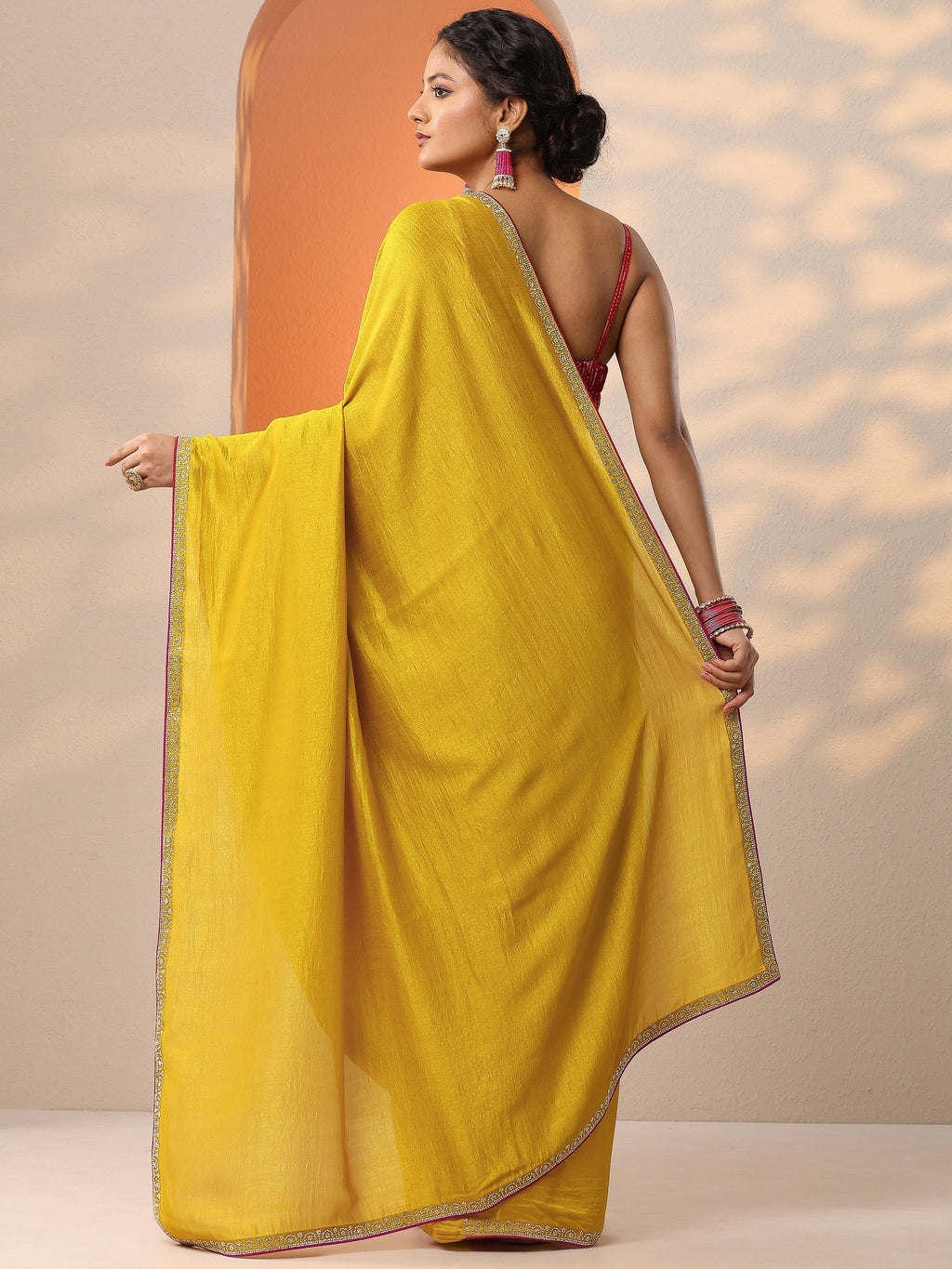 Libas Mustard Solid Silk Blend Saree With Unstitched Blouse Piece