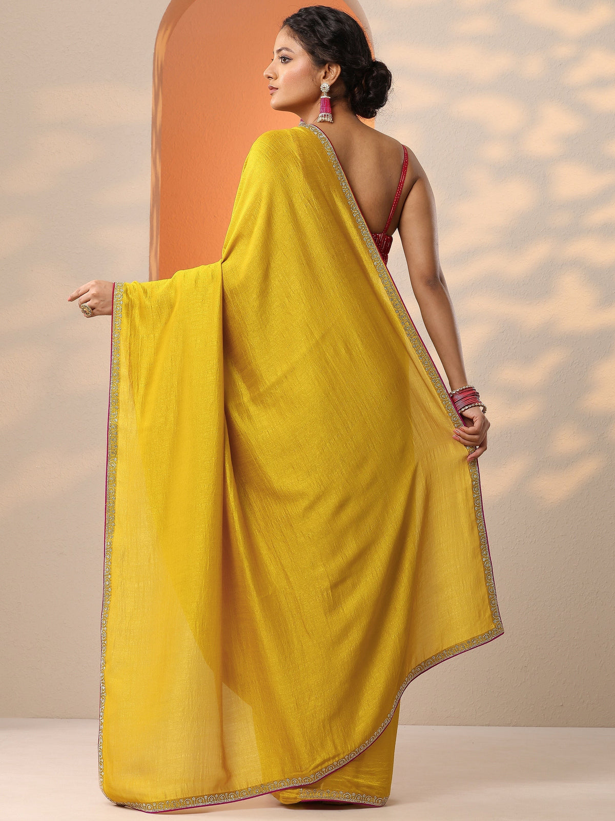 Libas Mustard Solid Silk Blend Saree With Unstitched Blouse Piece