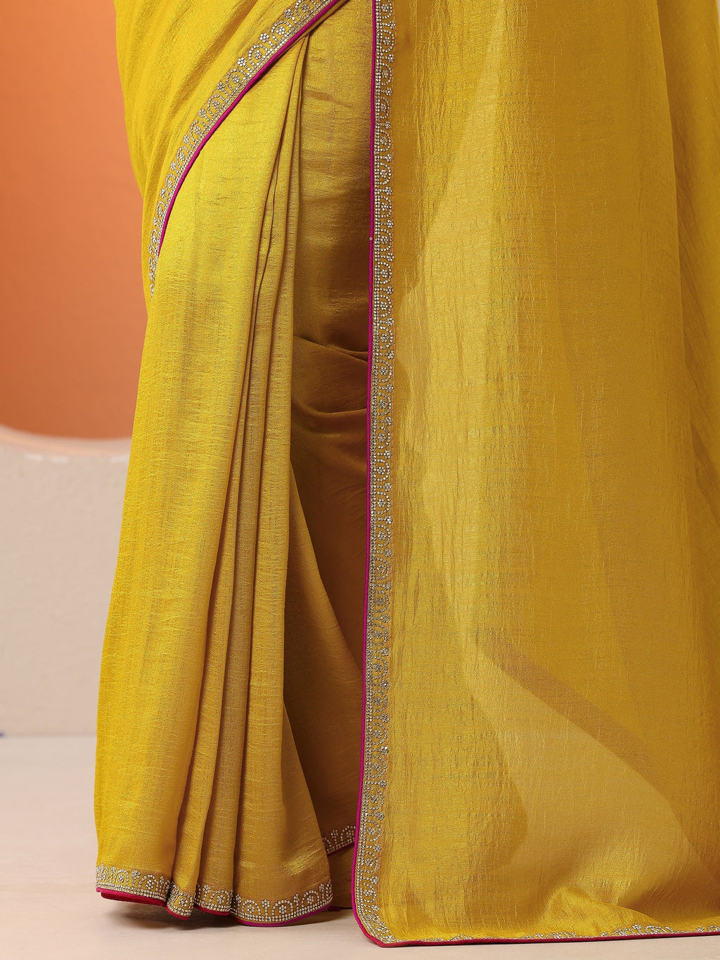Libas Mustard Solid Silk Blend Saree With Unstitched Blouse Piece