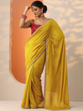 Libas Mustard Solid Silk Blend Saree With Unstitched Blouse Piece