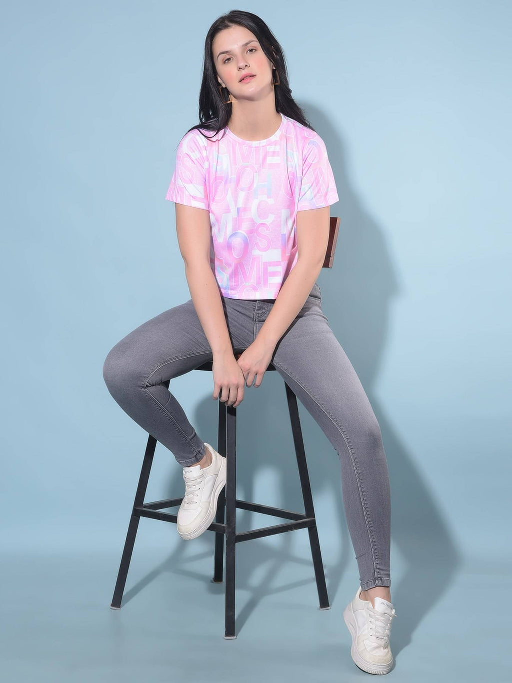 Women Pink Typographic Printed Crop Length Top | CT61 - view 4