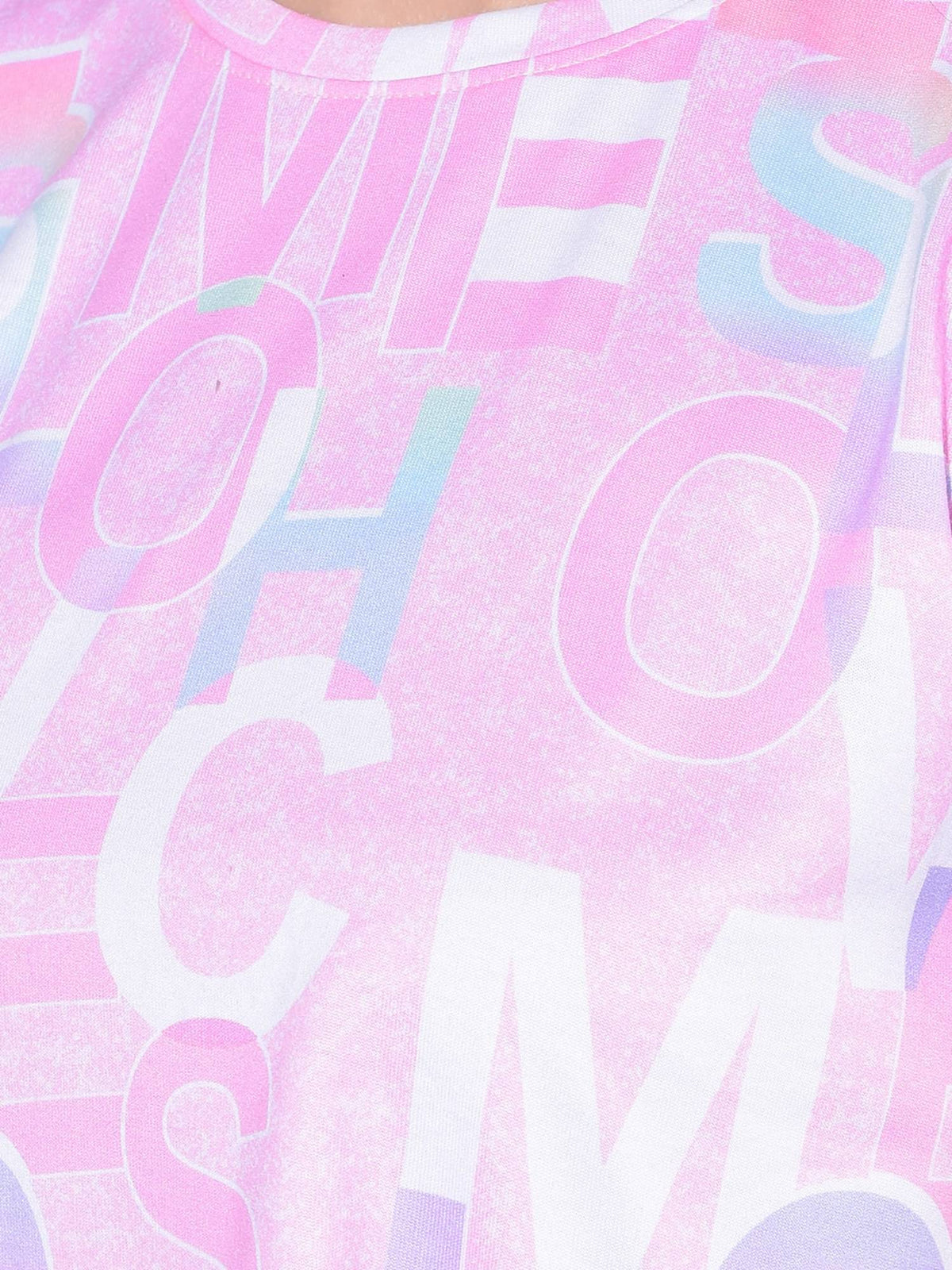 Women Pink Typographic Printed Crop Length Top | CT61 - view 5