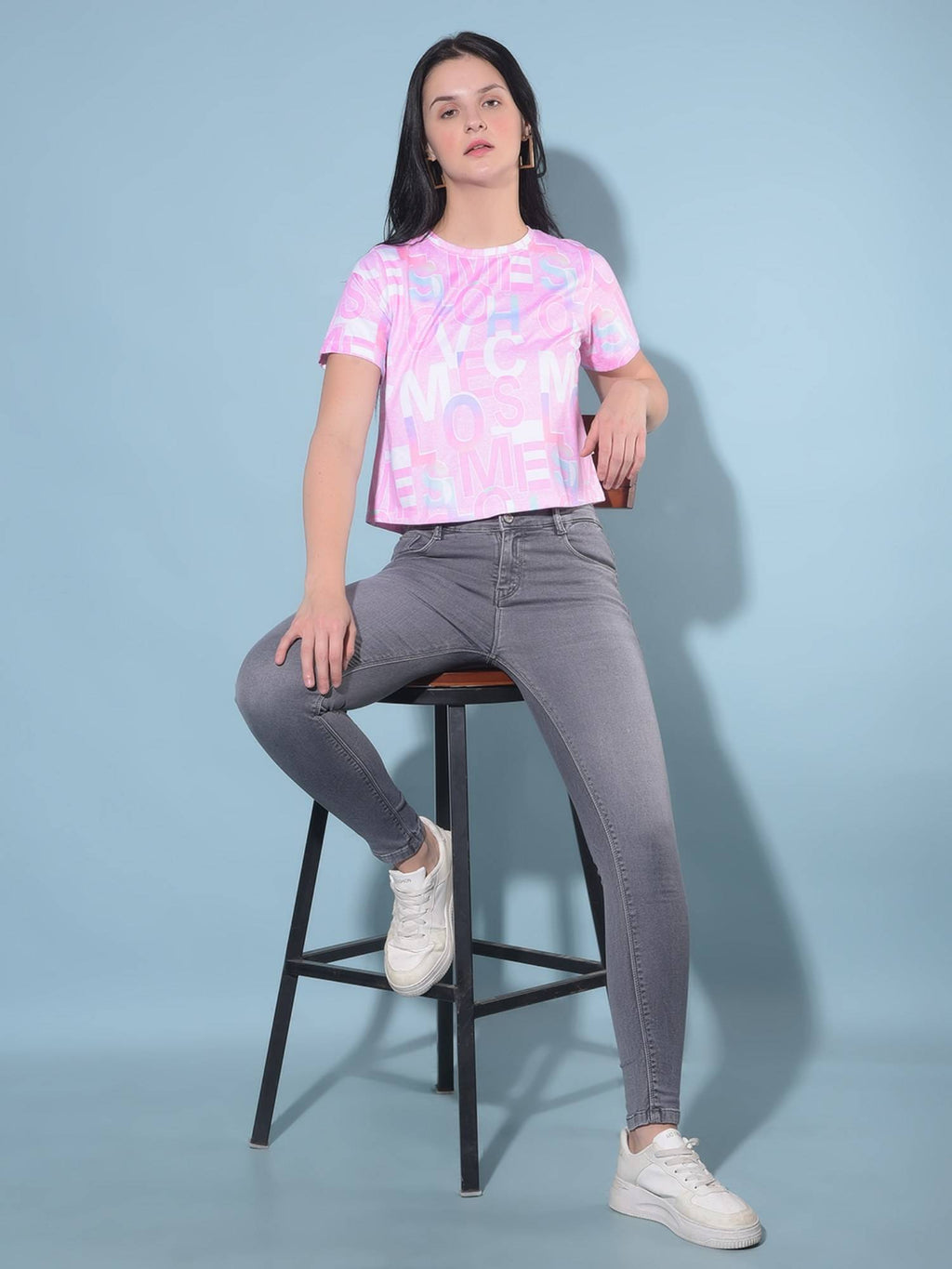 Women Pink Typographic Printed Crop Length Top | CT61 - view 6