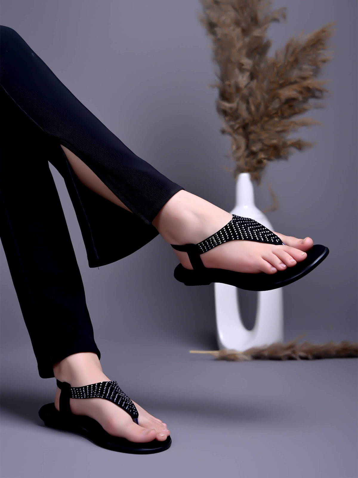 Women Stylish Black Flat Sandals | SD89 - view 4