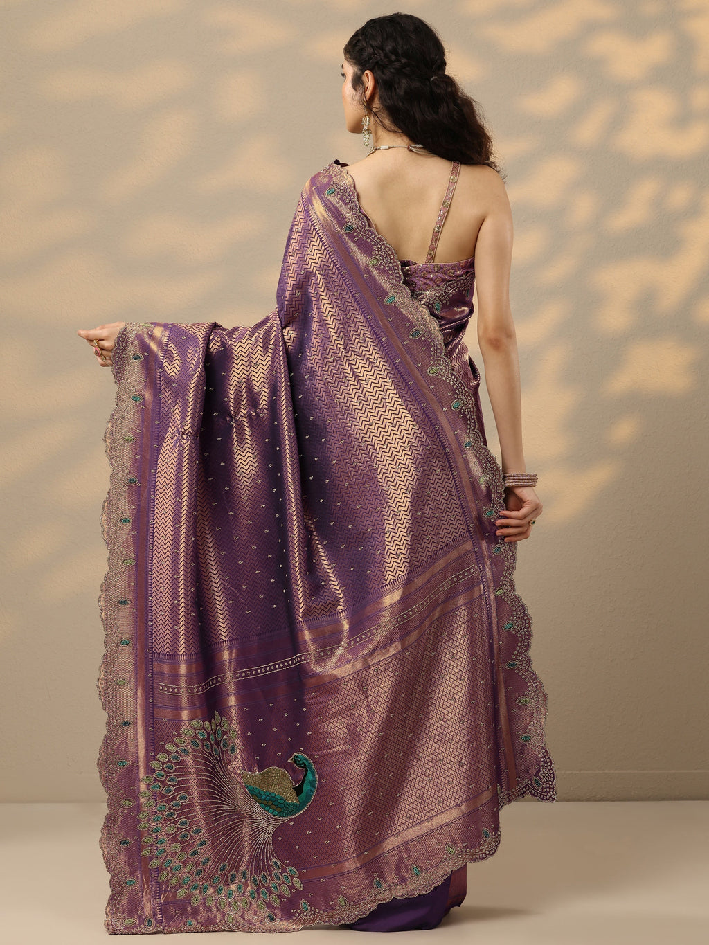 Libas Purple Woven Design Banarasi Silk Blend Saree With Unstitched Blouse Piece