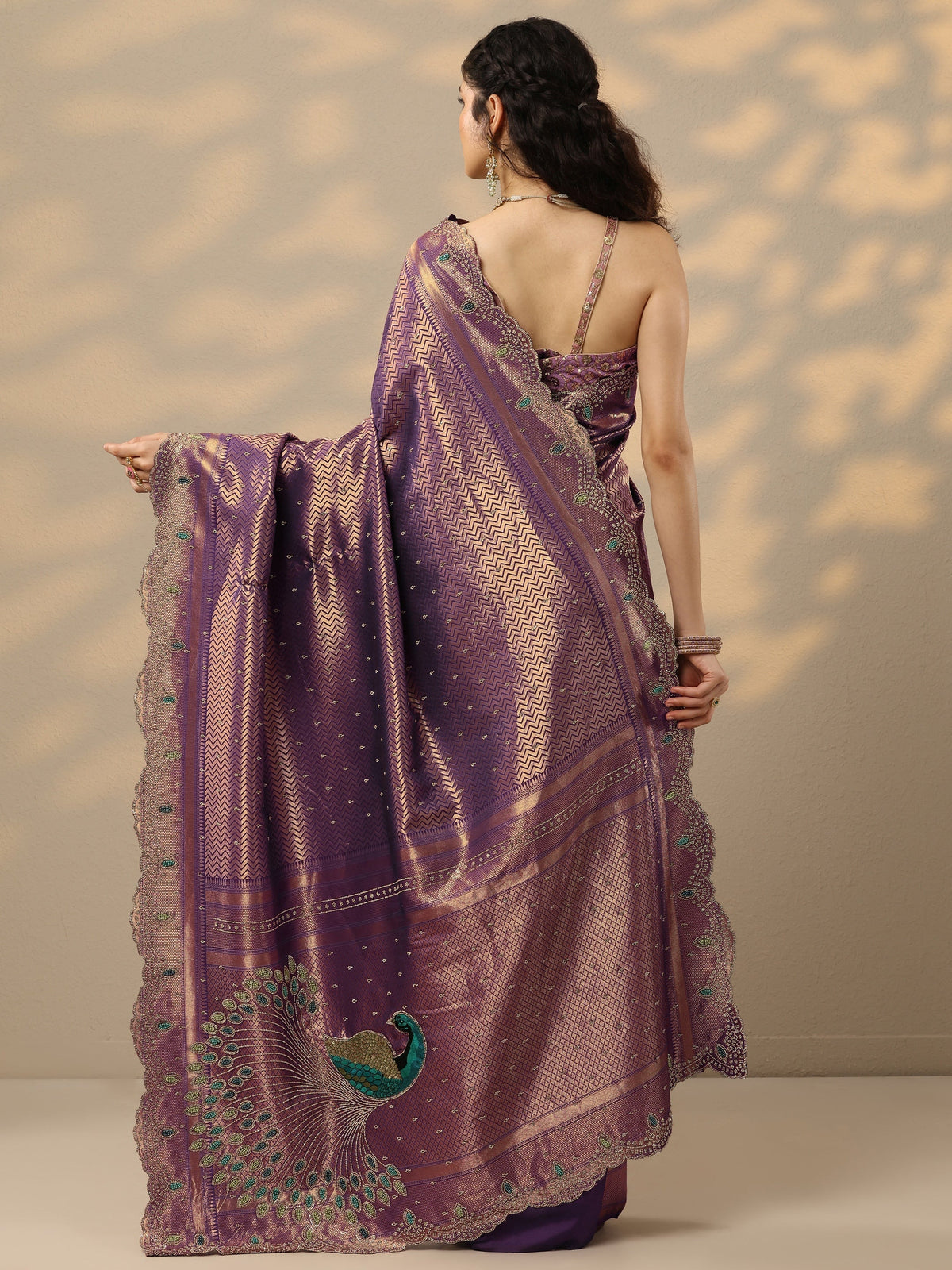 Libas Purple Woven Design Banarasi Silk Blend Saree With Unstitched Blouse Piece