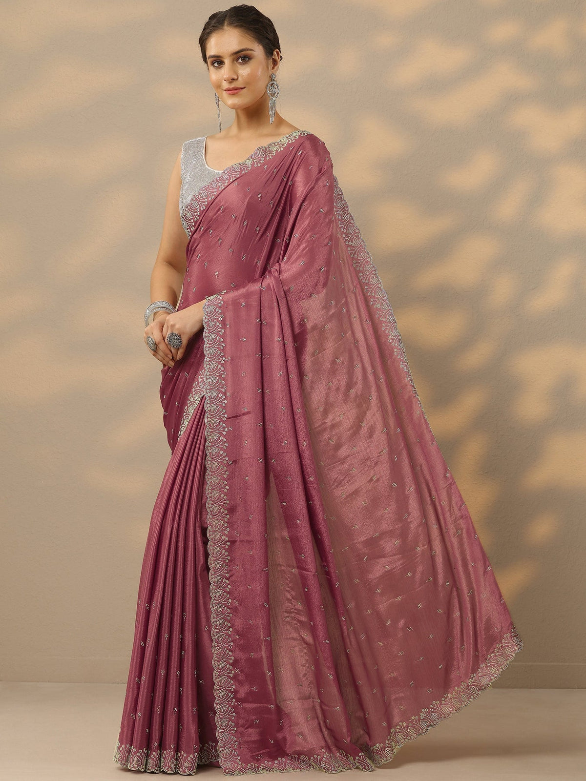 Libas Mauve Embellished Silk Blend Saree With Unstitched Blouse Piece S45