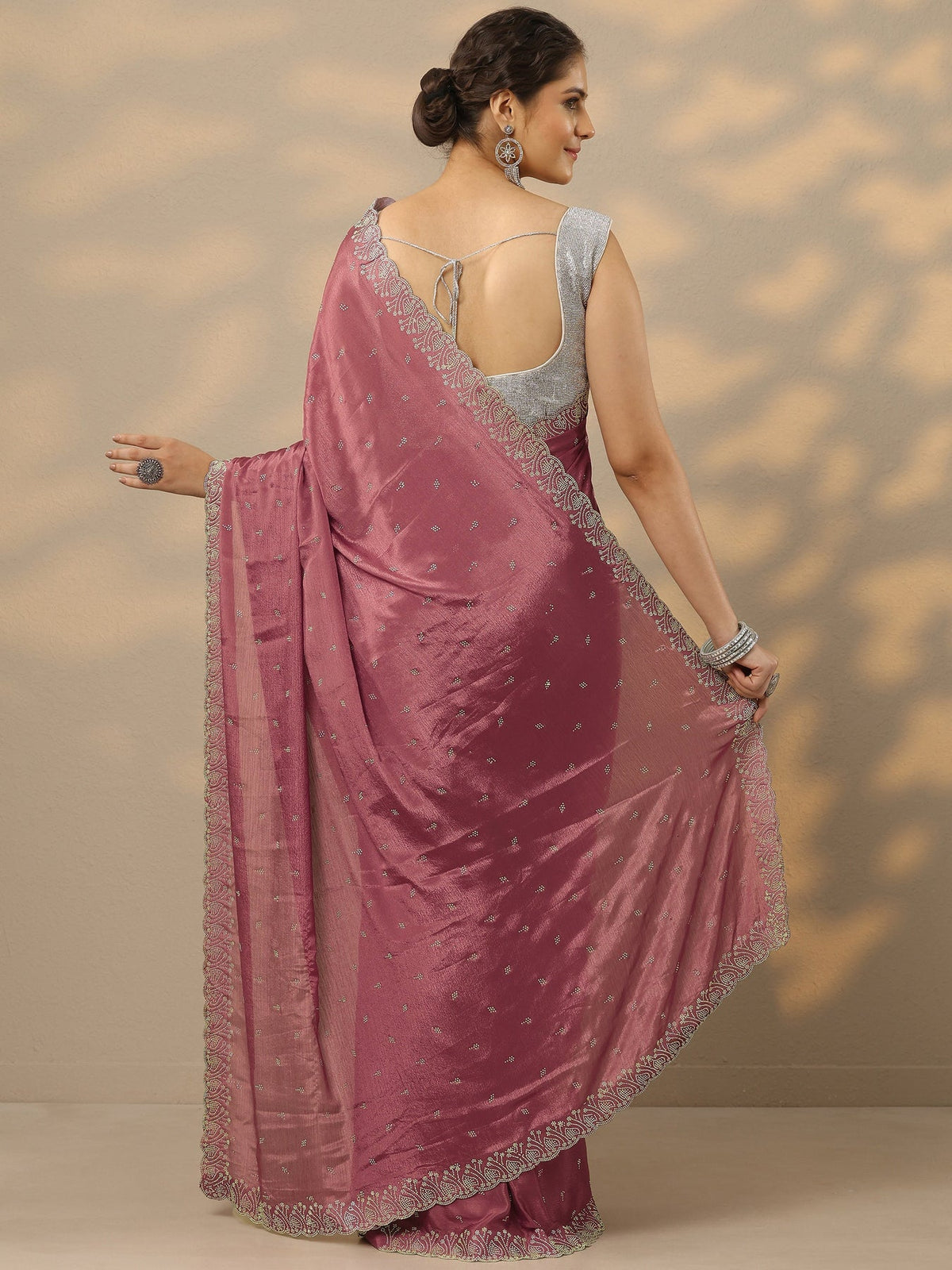 Libas Mauve Embellished Silk Blend Saree With Unstitched Blouse Piece S45