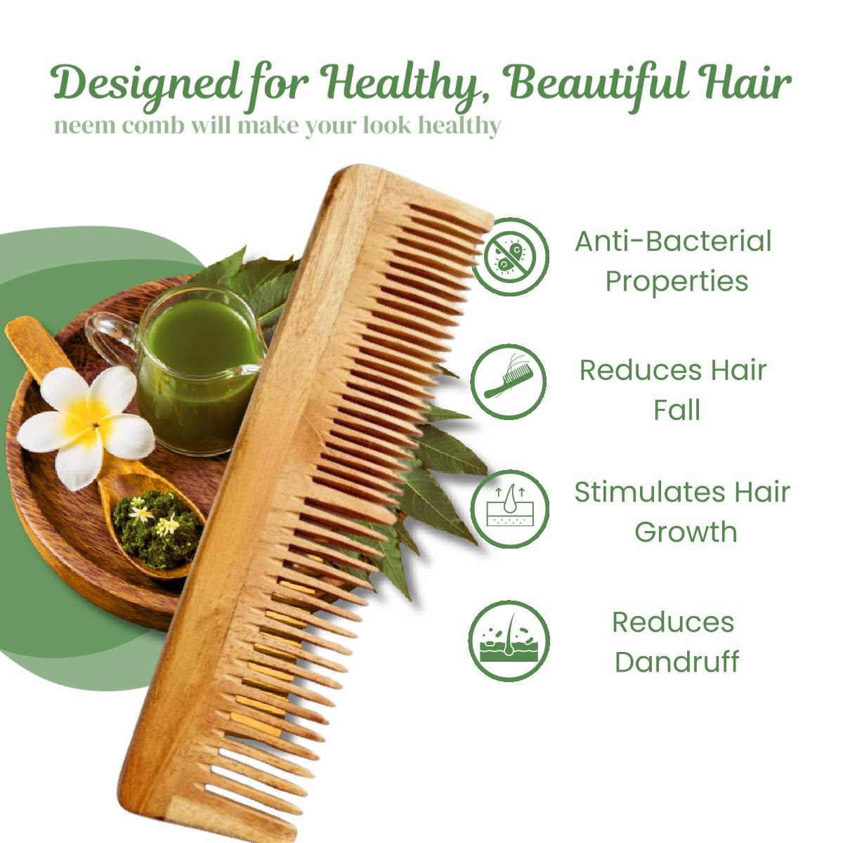 Handmade Kacchi Neem Wooden Comb | C83 - view 2