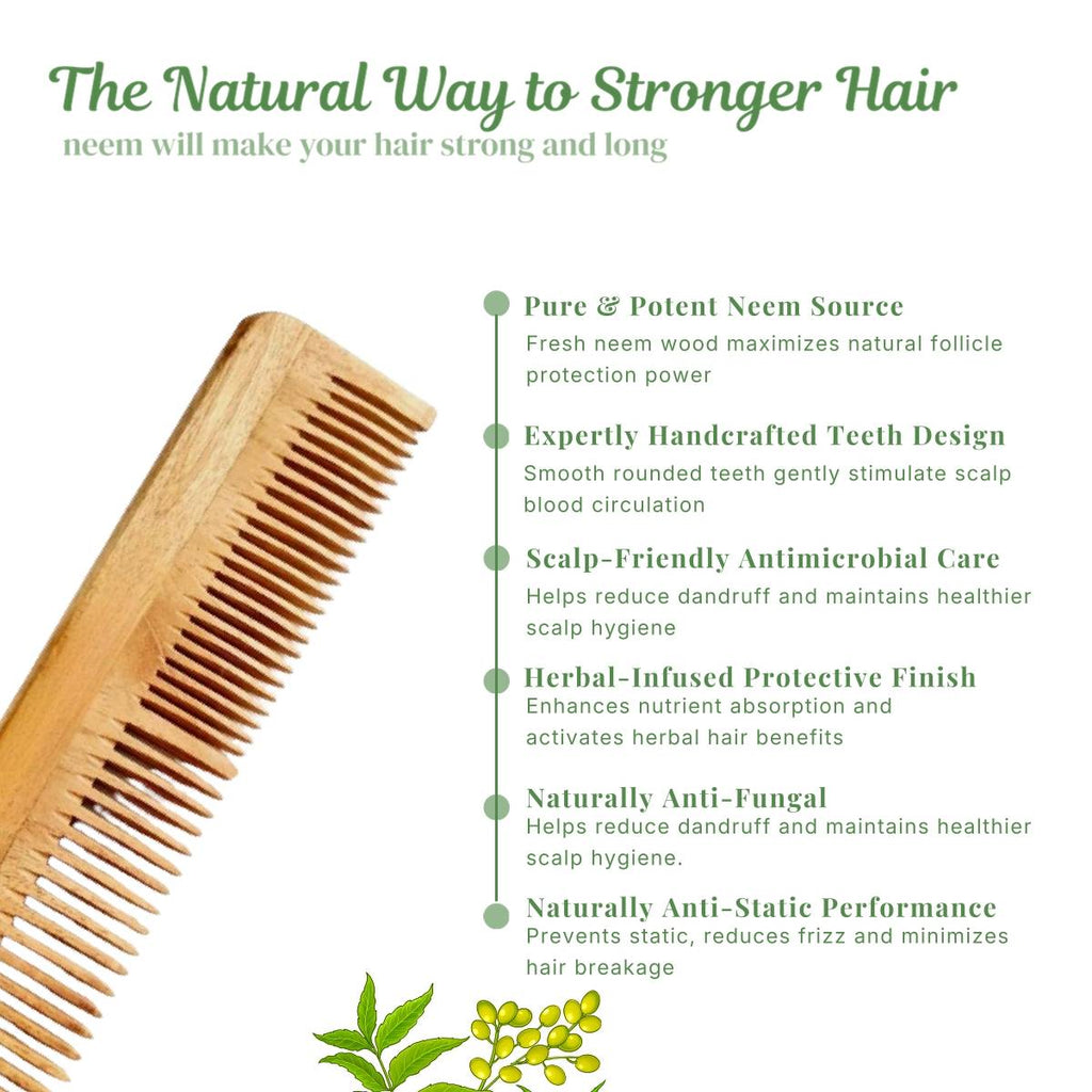 Handmade Kacchi Neem Wooden Comb | C83 - view 3