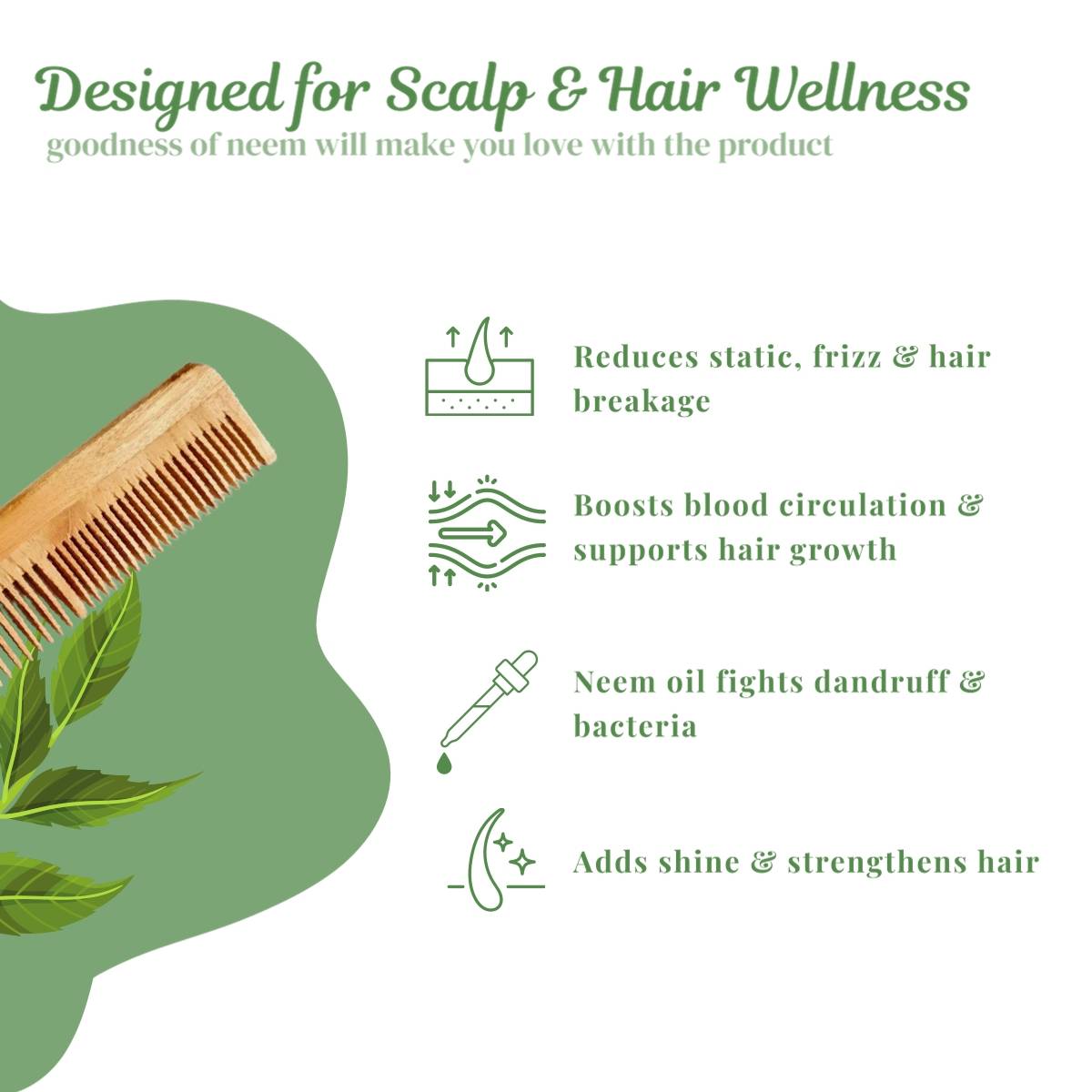 Handmade Kacchi Neem Wooden Comb | C83 - view 4