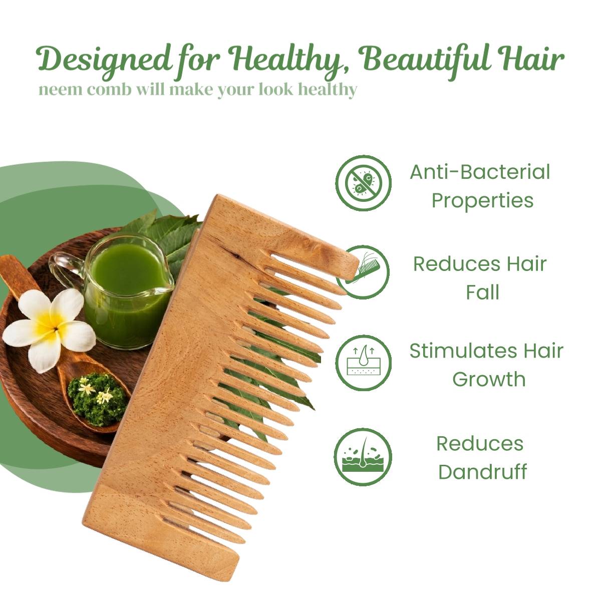 Kacchi Neem Wooden Comb | C83 - view 2