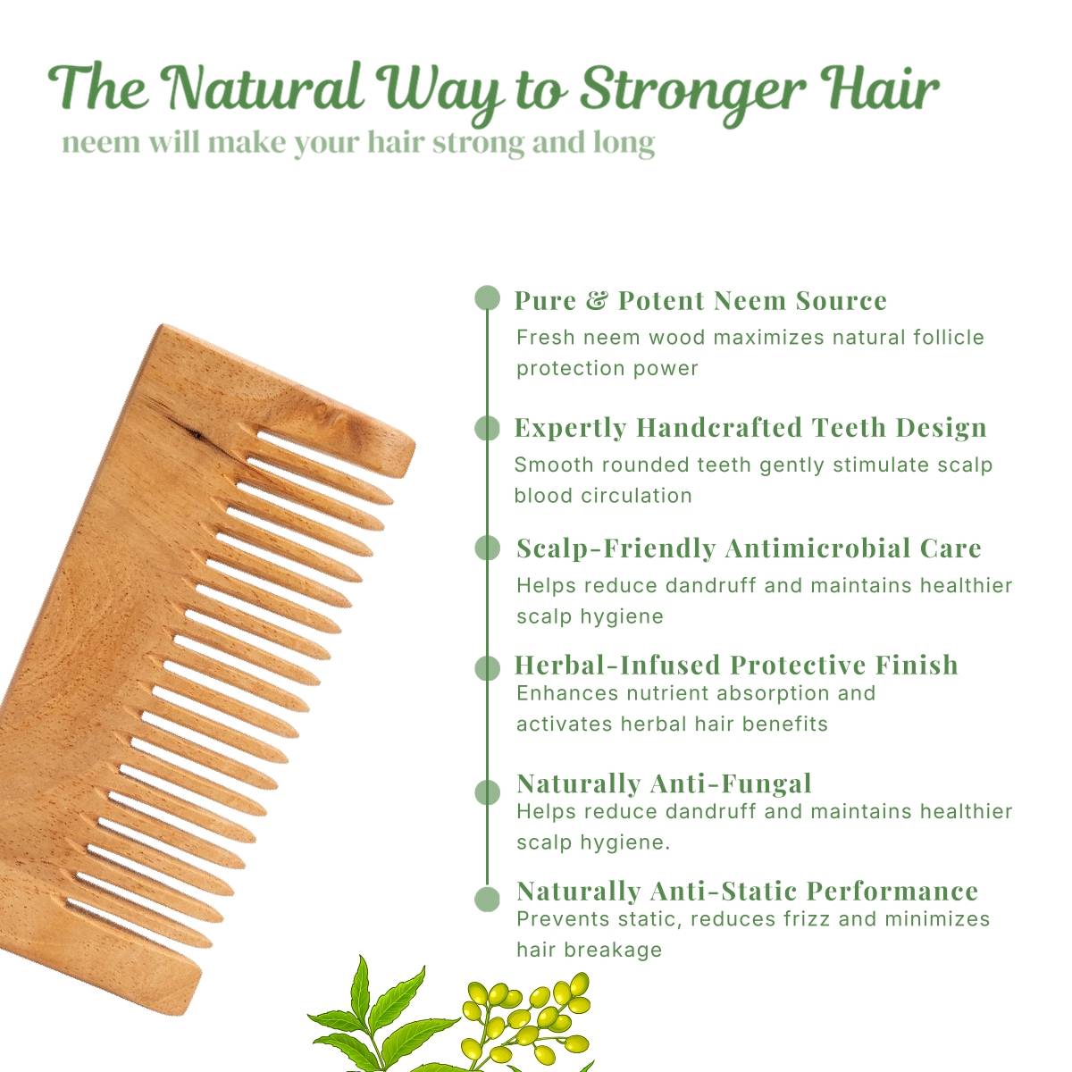 Kacchi Neem Wooden Comb | C83 - view 3