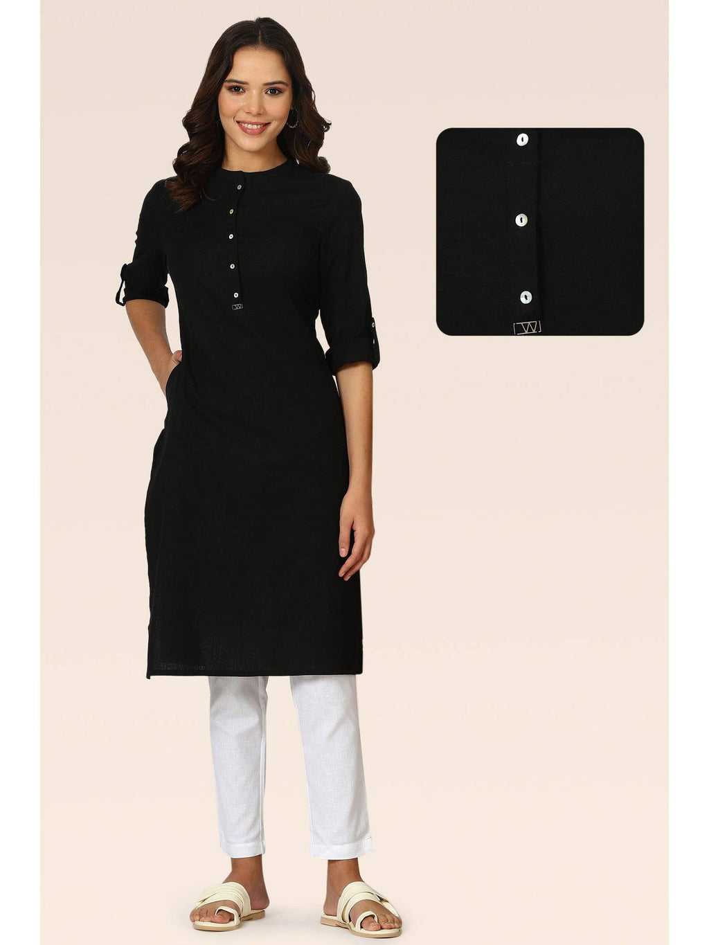 Mandarin Collar Cotton Blend Straight Kurta White | KDG - view 35
