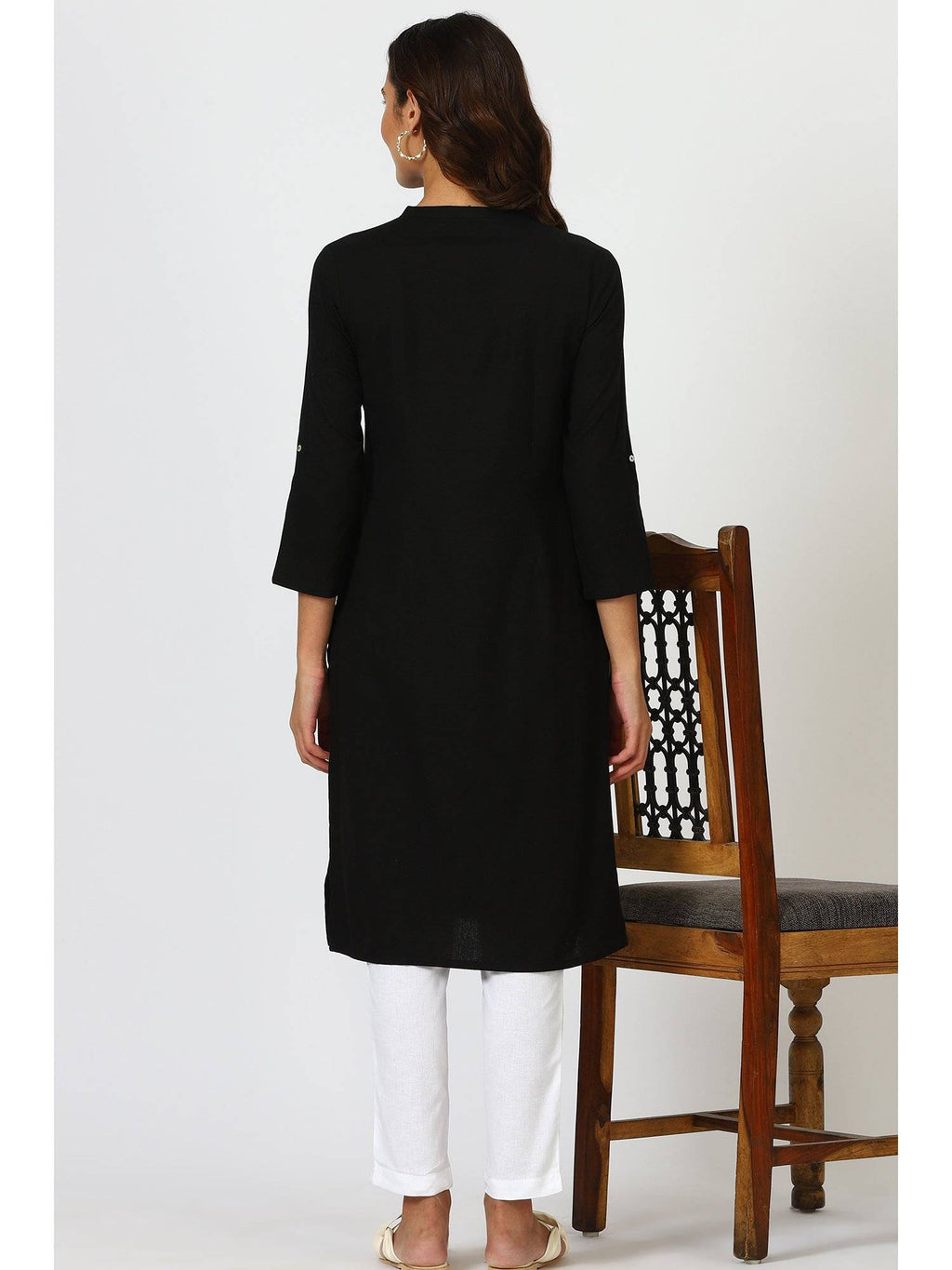 Mandarin Collar Cotton Blend Straight Kurta White | KDG - view 40