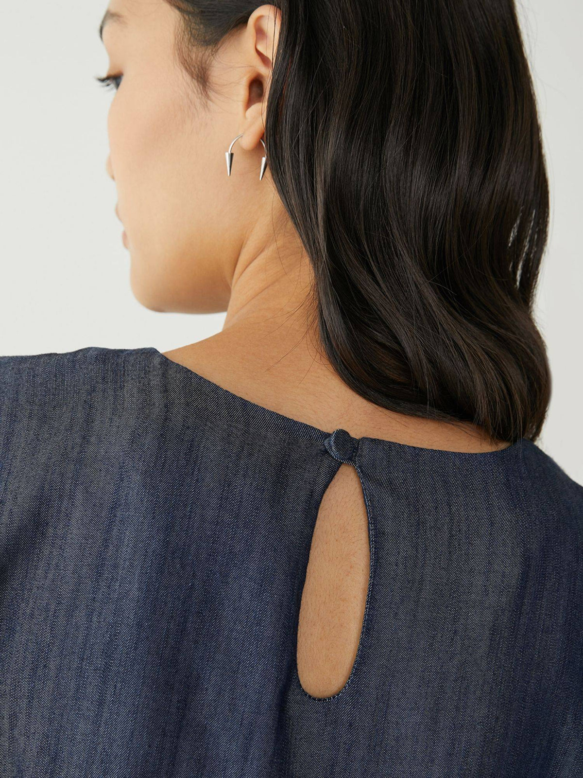 Premium Tencel Puffed Sleeve Peplum Top - Dark Blue | pt51 - view 5