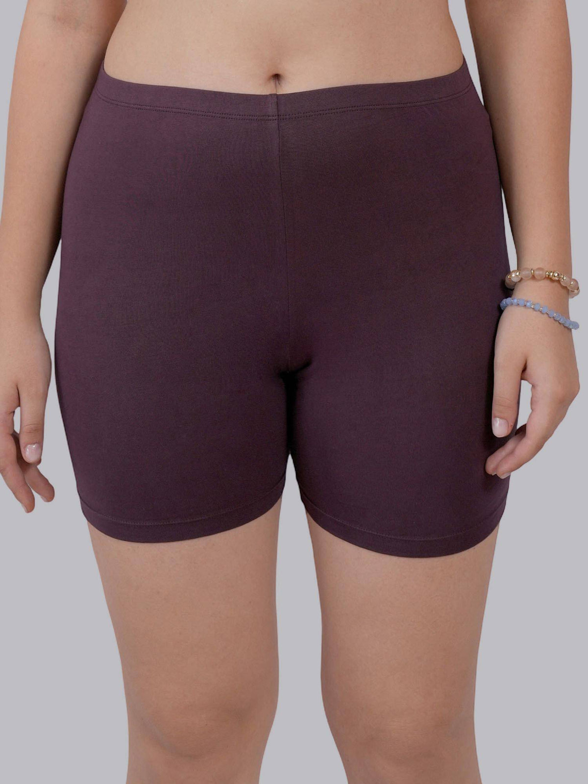 Brown Mid Rise Breathable Cotton Spandex Mid Thigh Length Cycling Shorts - view 7