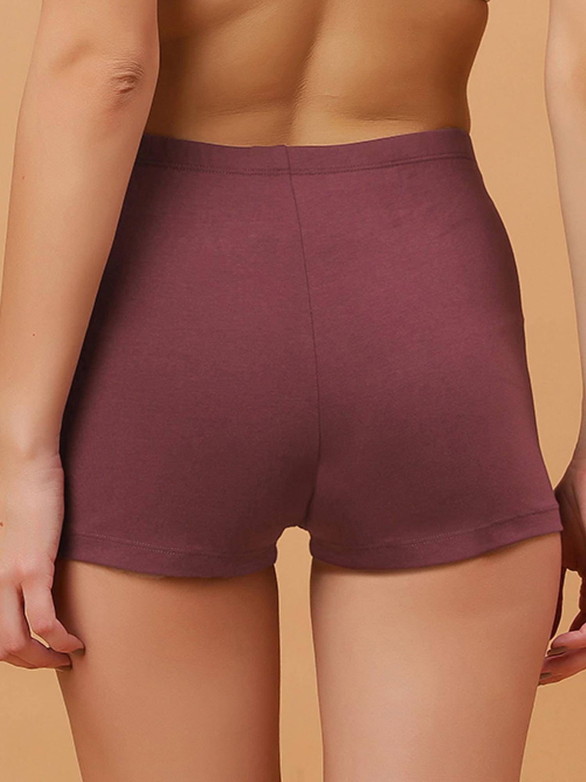 Brown Mid Rise Breathable Cotton Spandex Mid Thigh Length Cycling Shorts - view 4