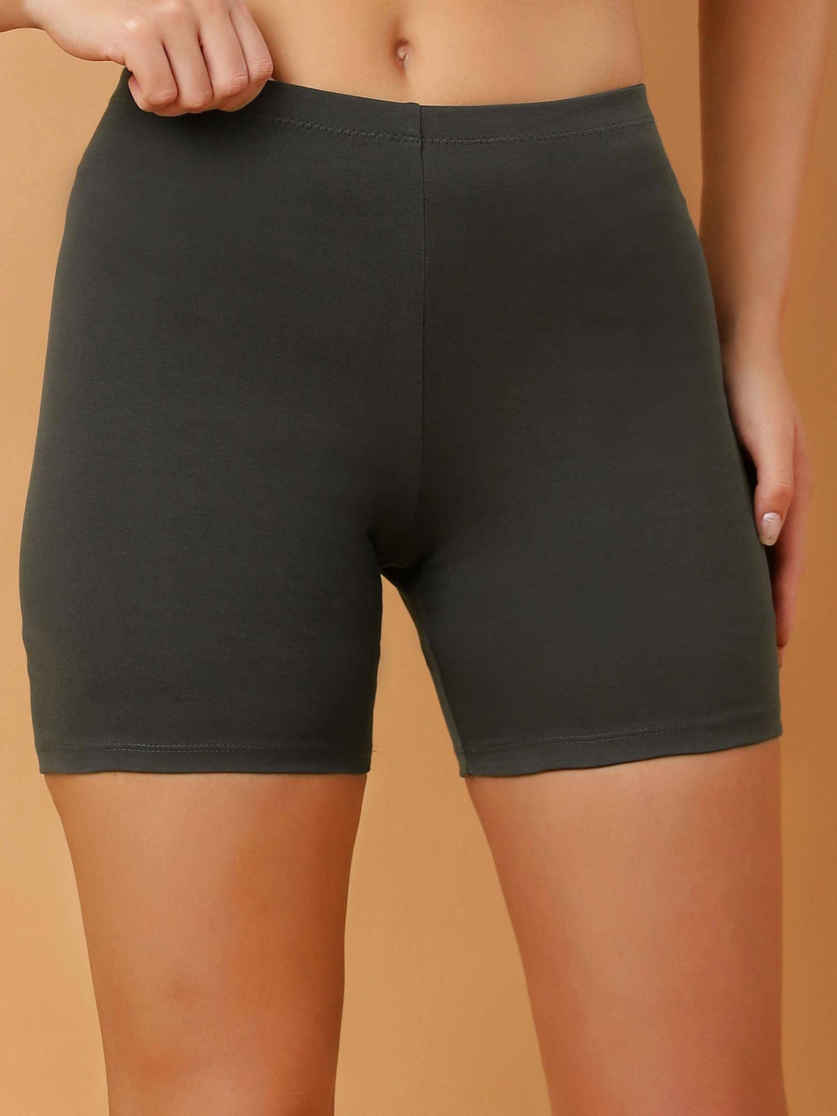 Green Mid Rise Breathable Cotton Spandex Knee Length Cycling Shorts - view 1