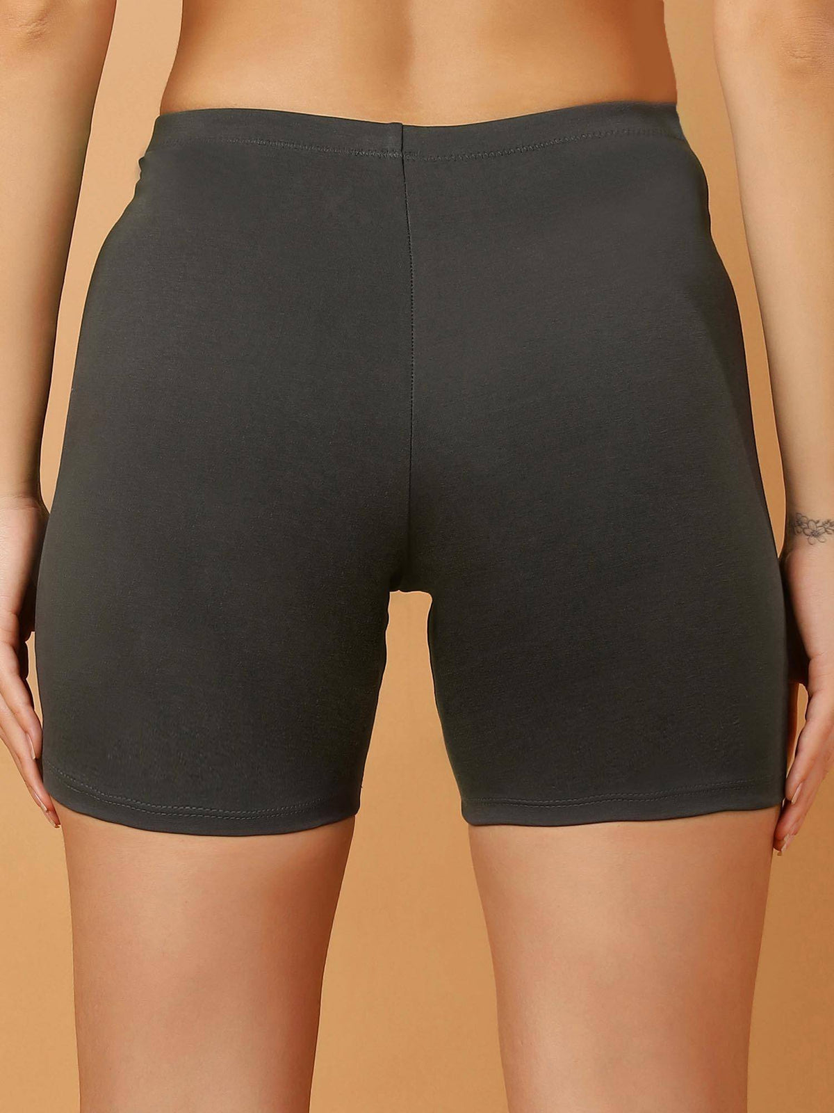 Green Mid Rise Breathable Cotton Spandex Knee Length Cycling Shorts - view 4