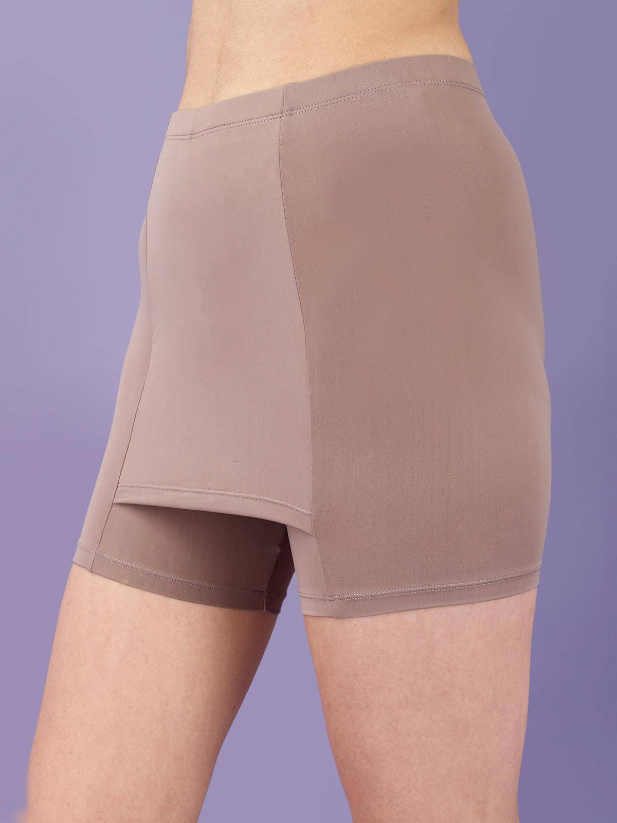 Brown Mid Rise Above Knee Length Cycling Shorts with No V-Line - view 2