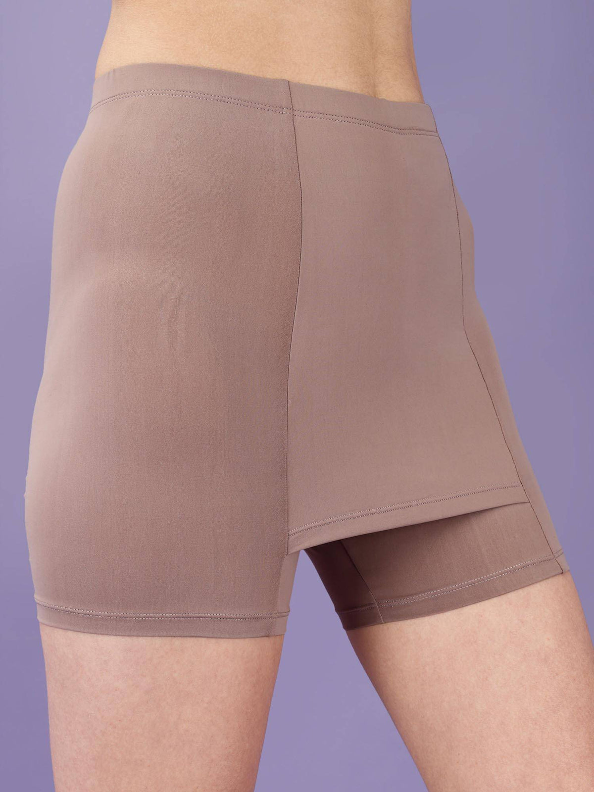 Brown Mid Rise Above Knee Length Cycling Shorts with No V-Line - view 3