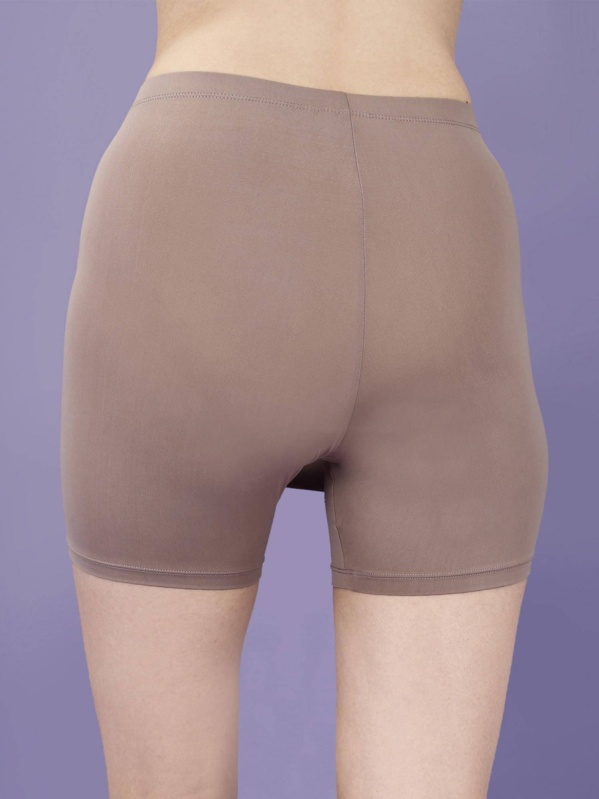 Brown Mid Rise Above Knee Length Cycling Shorts with No V-Line - view 4