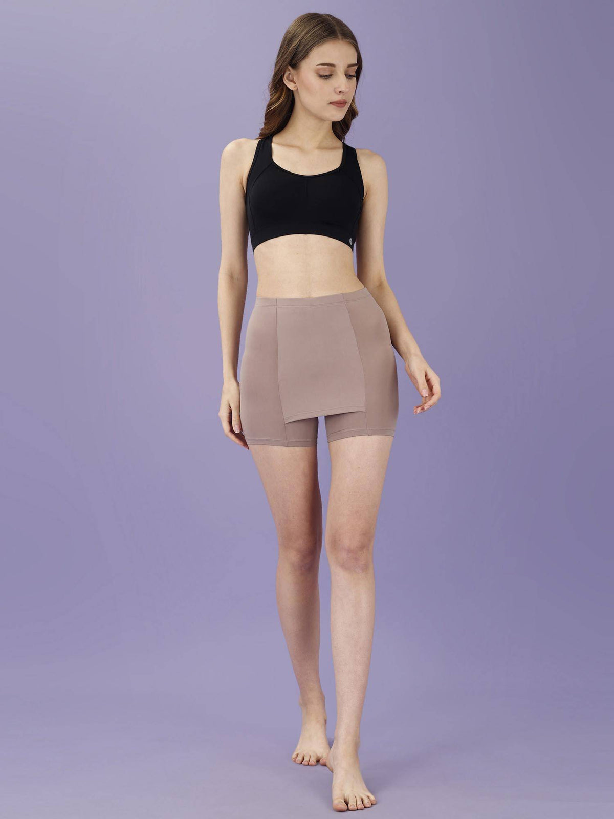 Brown Mid Rise Above Knee Length Cycling Shorts with No V-Line - view 5