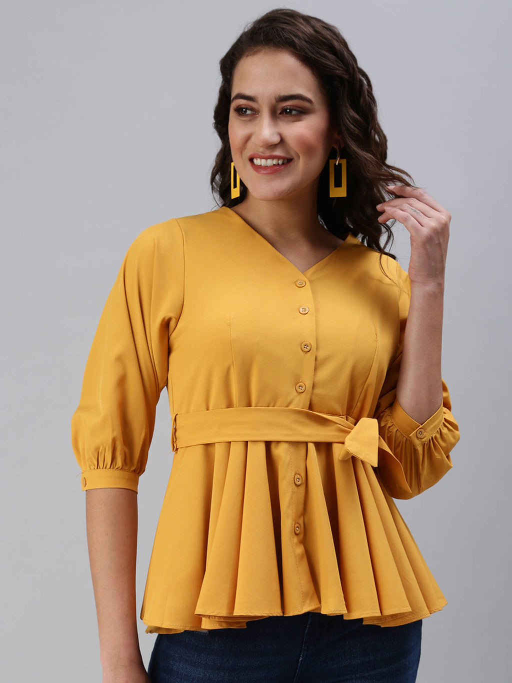 Women Mustard Solid Peplum Top | pt51 - view 1